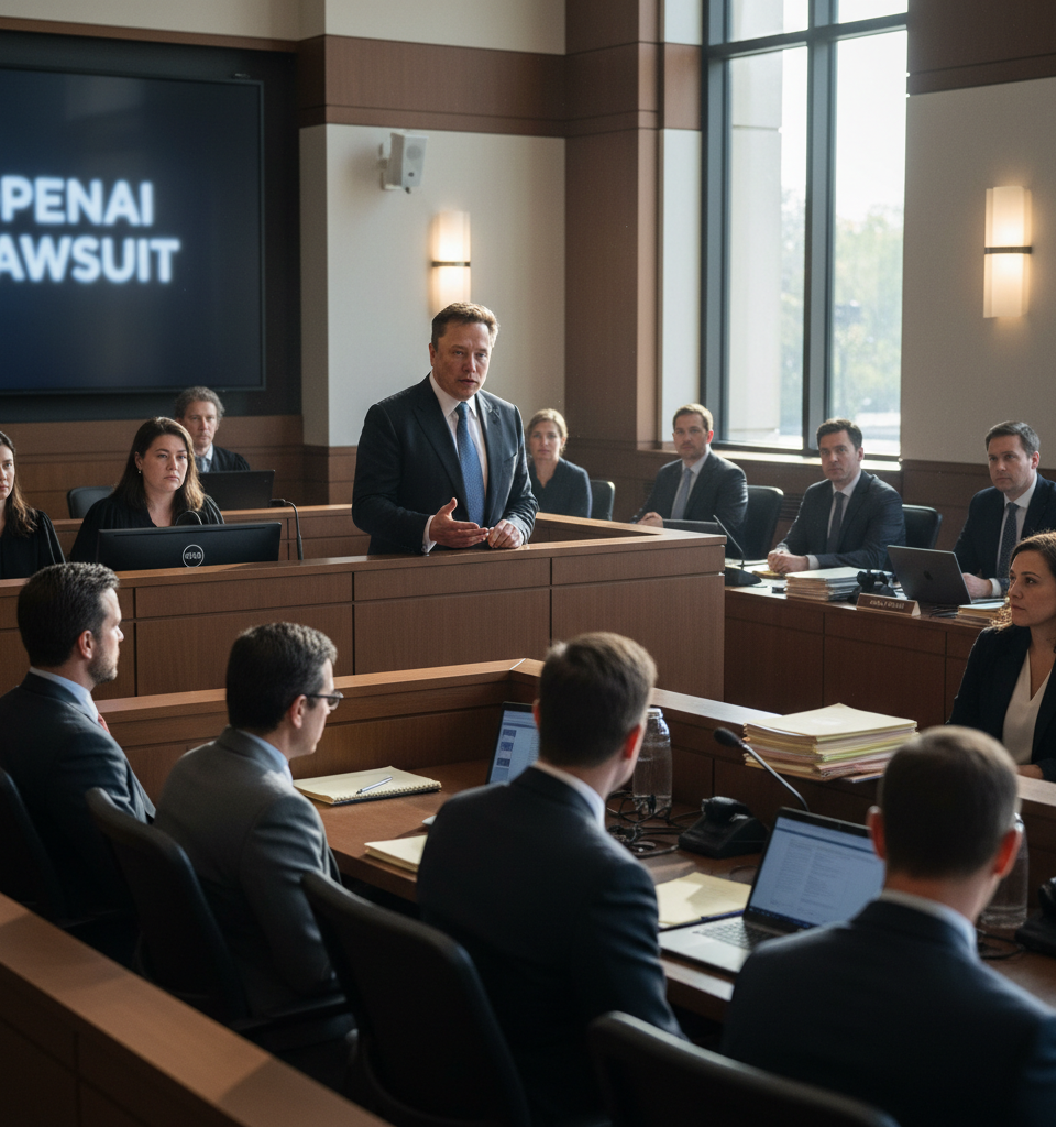 Musk Testifies in OpenAI Lawsuit: Charity 'Theft' Claims Rock AI World — AI-generated illustration