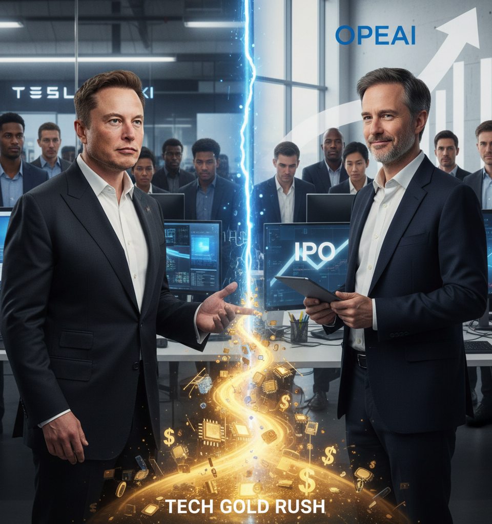 Musk vs. Altman: Week One - AI Titans Clash Amid OpenAI IPO Buzz and Tech Gold Rush — AI-generated illustration
