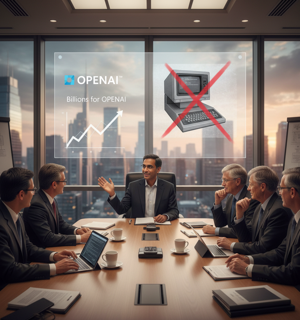 Nadella's Fear: How Microsoft's CEO Prevented an 'IBM Moment' with Billions for OpenAI — AI-generated illustration