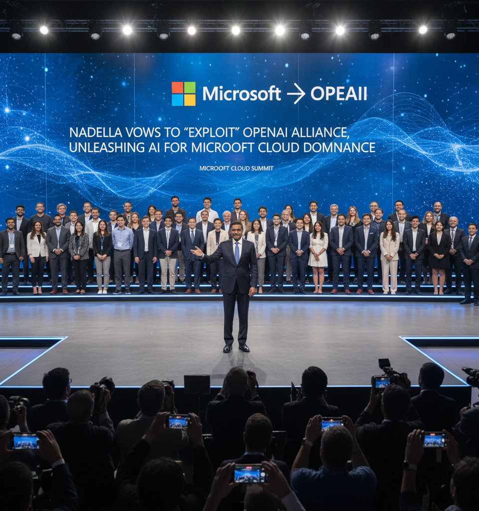 Nadella Vows to 'Exploit' OpenAI Alliance, Unleashing AI for Microsoft Cloud Dominance — AI-generated illustration