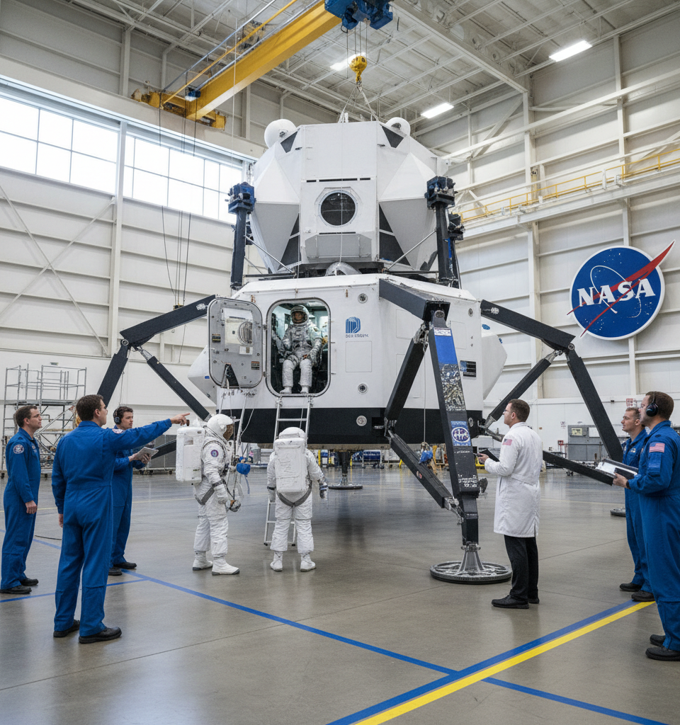 NASA Begins Training with Blue Origin Lunar Lander Prototype, Advancing Artemis III Moon Mission — AI-generated illustration