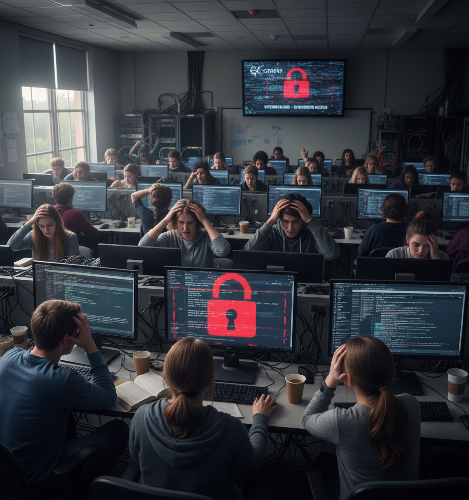 Nationwide Learning Platform Canvas Rocked by Cyberattack, Imperiling Final Exams — AI-generated illustration