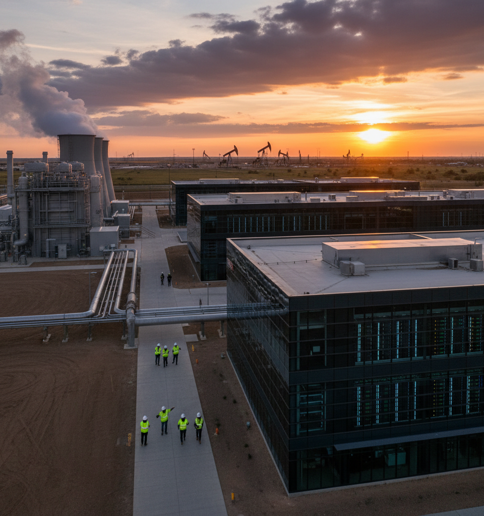 Natural Gas Fuels Data Center Boom: Oil & Gas Hubs Emerge as New Digital Frontiers — AI-generated illustration