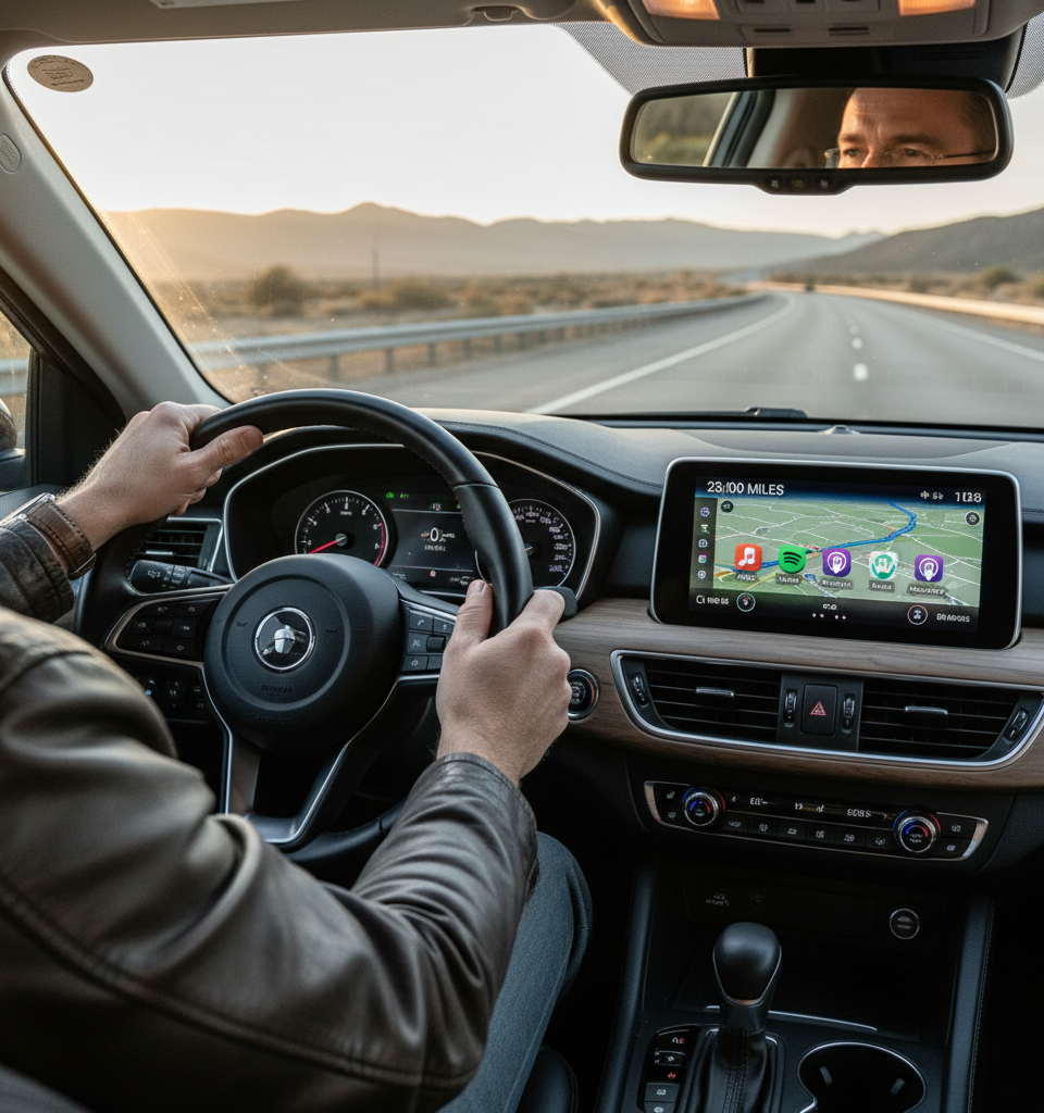 Navigating 25,000 Miles: Essential Apple CarPlay Apps for the Frequent Driver — AI-generated illustration