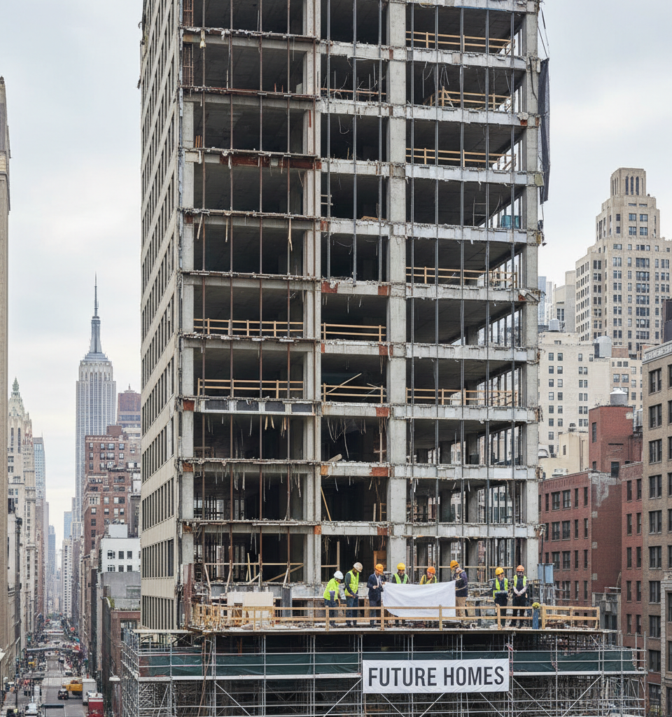 Navigating the New York Office-to-Residential Conversion Boom: A Call for Deliberate Analysis — AI-generated illustration