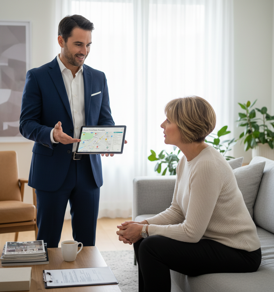 Navigating the Private Listing Debate: Real Estate Professionals Confront Seller Inquiries — AI-generated illustration