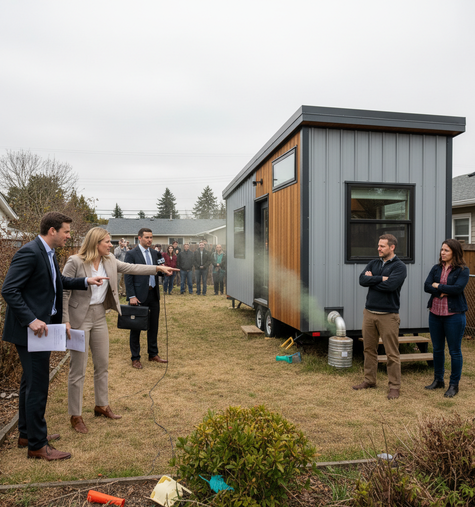 Neighbors Sue Over 'Nauseating' Tiny Home Odor, Seek $200K in Damages — AI-generated illustration