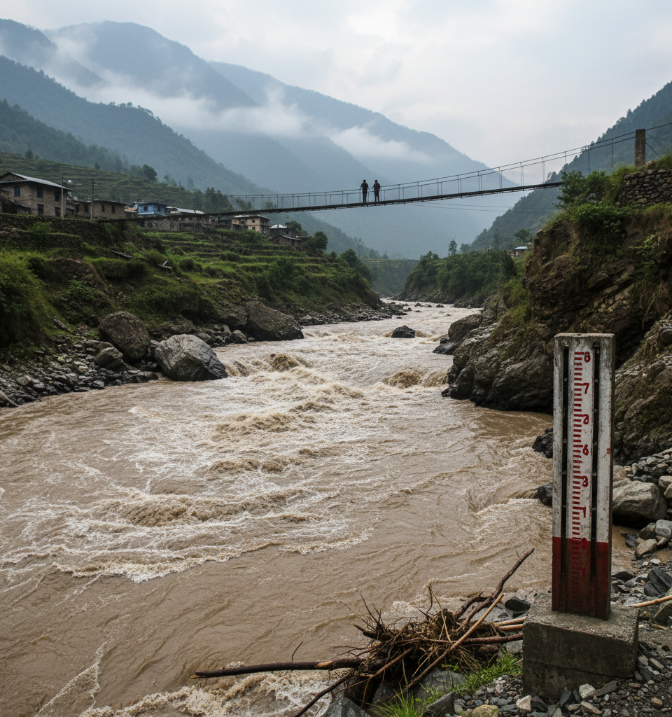 Nepal's Flood Warning System Likely Overwhelmed by Flash Flood Speed, Experts Indicate — AI-generated illustration