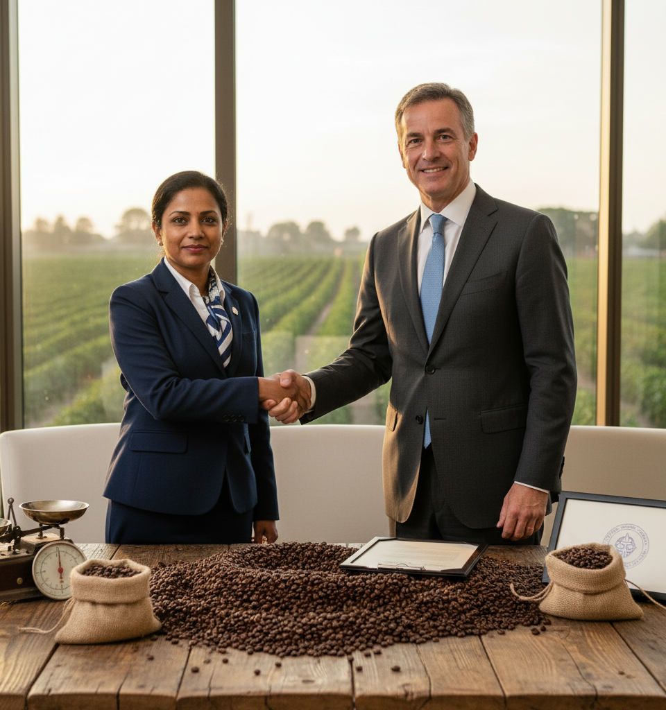 Nestlé Partners with ILO to Combat Labor Abuses in Coffee Supply Chains — AI-generated illustration