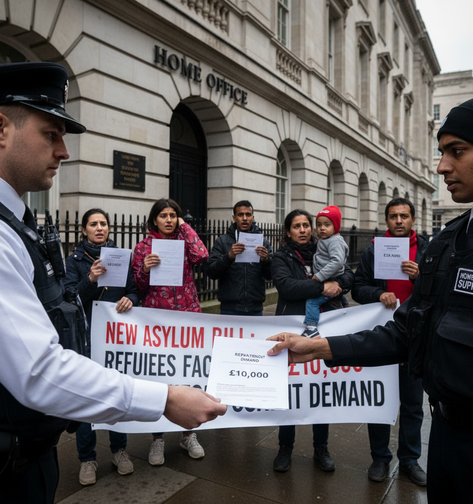 New Asylum Bill: Refugees Face £10,000 Repayment Demand for Home Office Support — AI-generated illustration