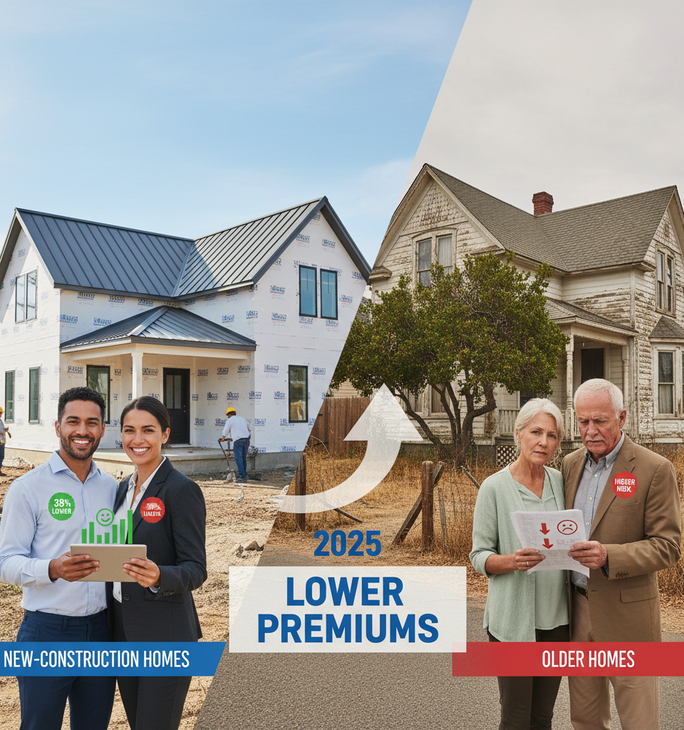 New-Construction Homes Could See Insurance Premiums Up To 38% Lower Than Older Homes in 2025 — AI-generated illustration