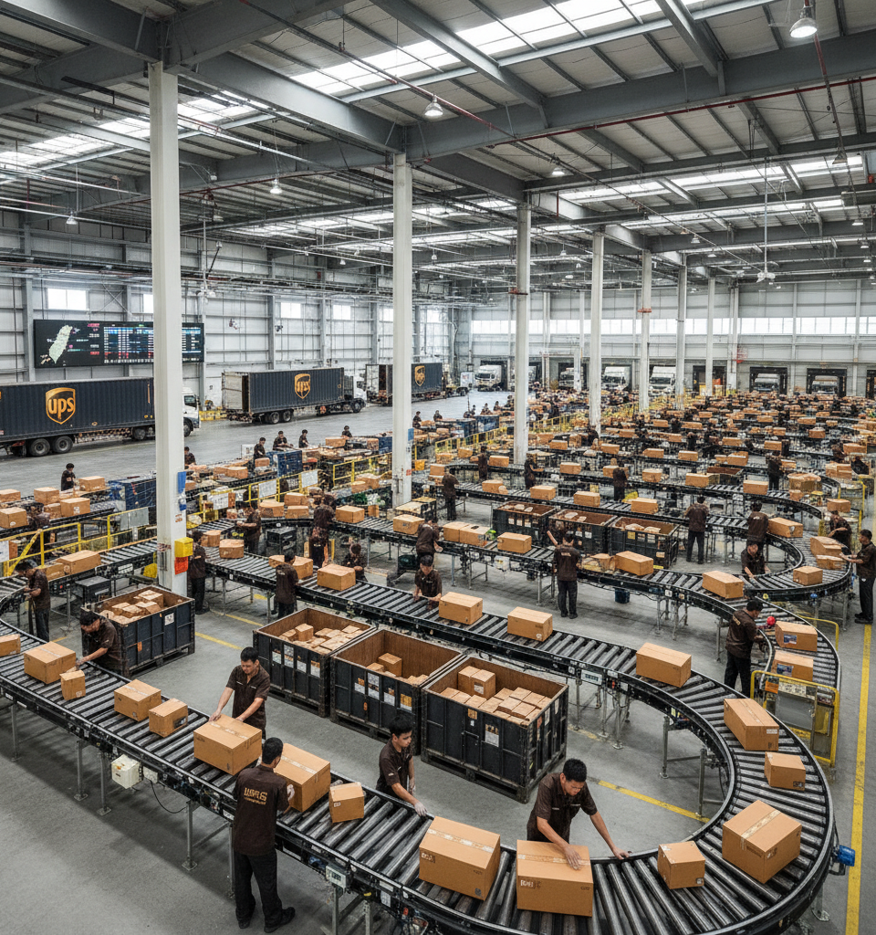 New UPS distribution center in Taiwan doubles capacity, productivity — AI-generated illustration