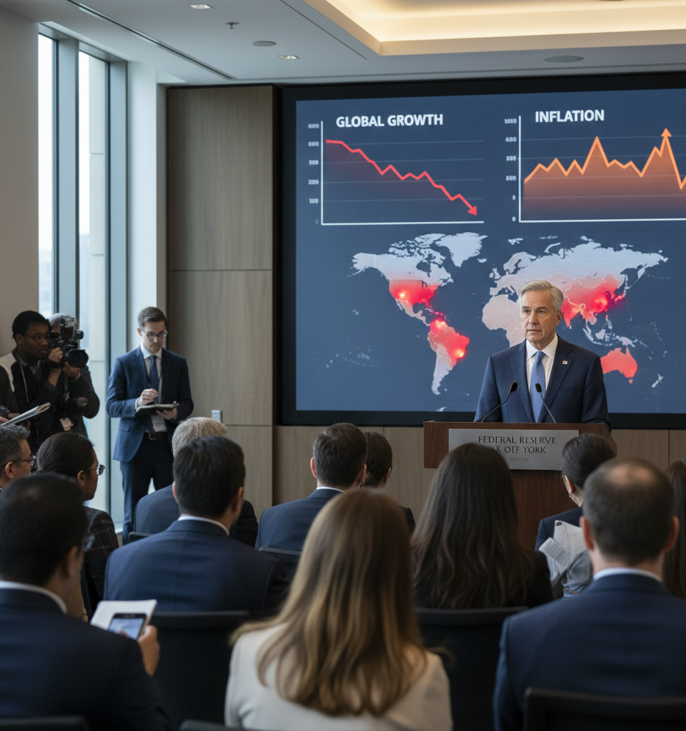 New York Fed President Williams worries war will slow growth, aggravate inflation — AI-generated illustration