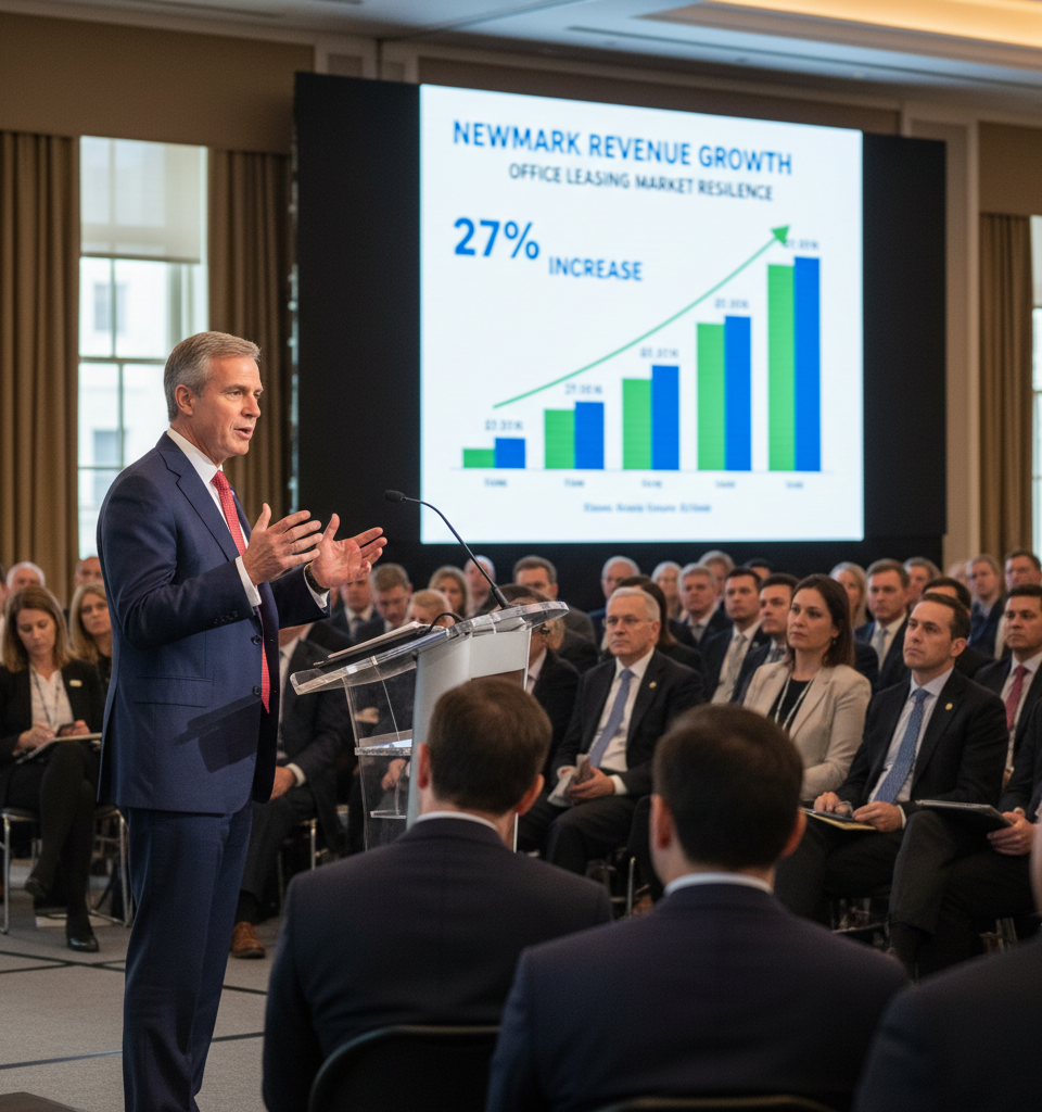Newmark Soars with 27% Revenue Jump, Fueled by Resilient Office Leasing Market — AI-generated illustration