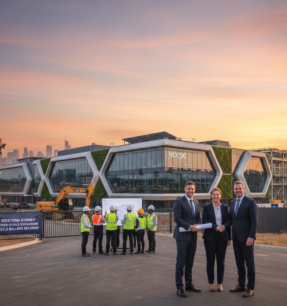 NEXTDC Secures A$2.2 Billion for Hyper-Scale Data Expansion, Eyeing Western Sydney Growth — AI-generated illustration
