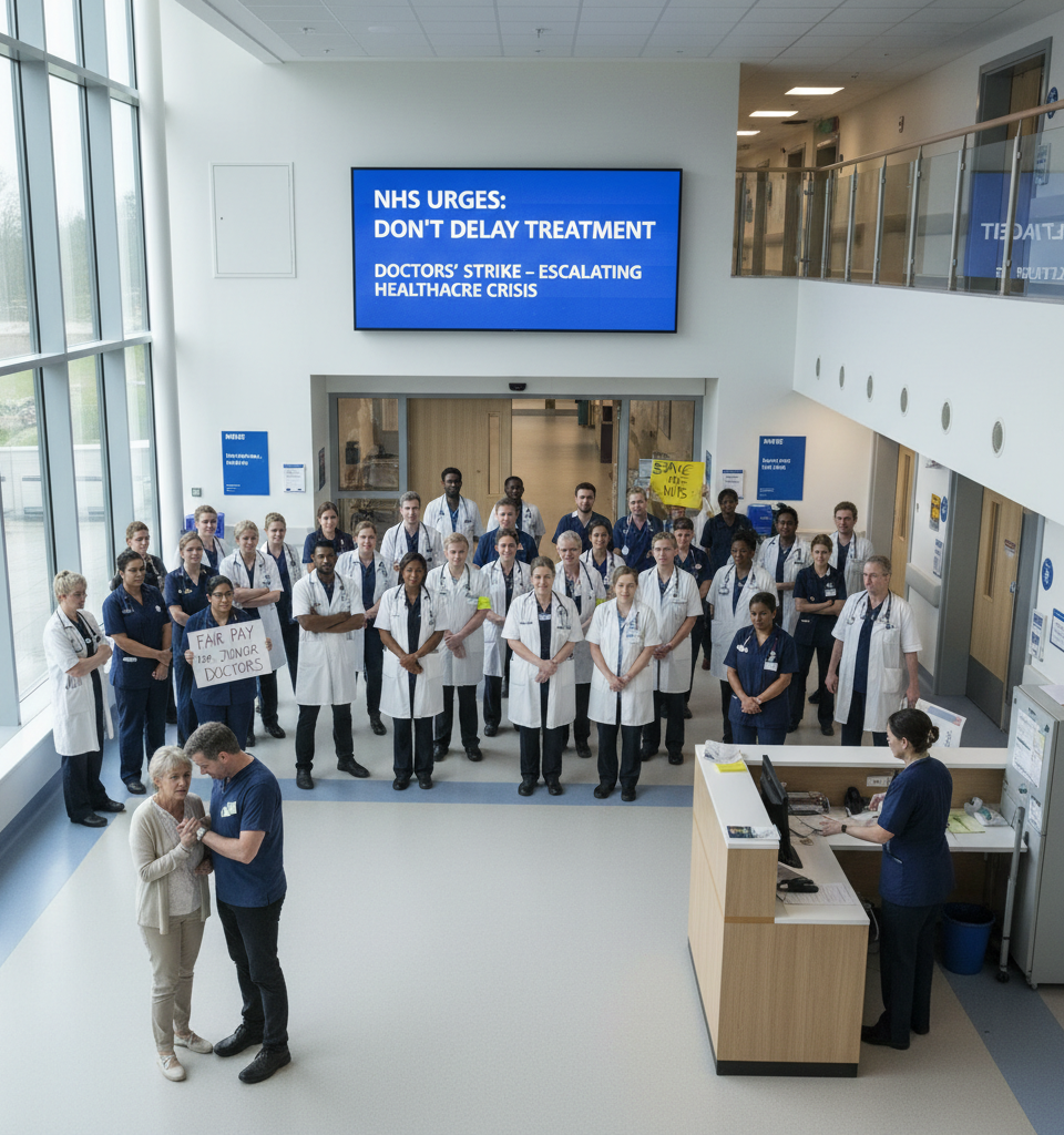 NHS Urges Patients Not to Delay Treatment Amidst Doctors' Strike – Escalating Healthcare Crisis — AI-generated illustration