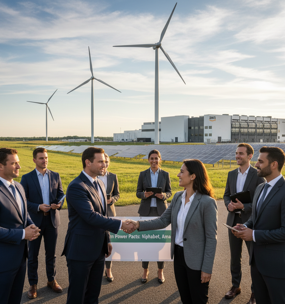 NiSource Forges Major Green Power Pacts with Alphabet, Expands Amazon Deal Amidst Corporate Decarbonization Push — AI-generated illustration