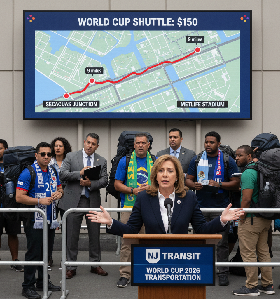 NJ Transit scrambles to defend $150 tickets for 9-mile World Cup ride: ‘This isn’t price gouging’ — AI-generated illustration
