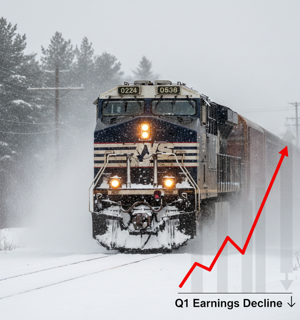Norfolk Southern Q1 Earnings Decline Amid Winter Woes, Fuel Price Surge — AI-generated illustration