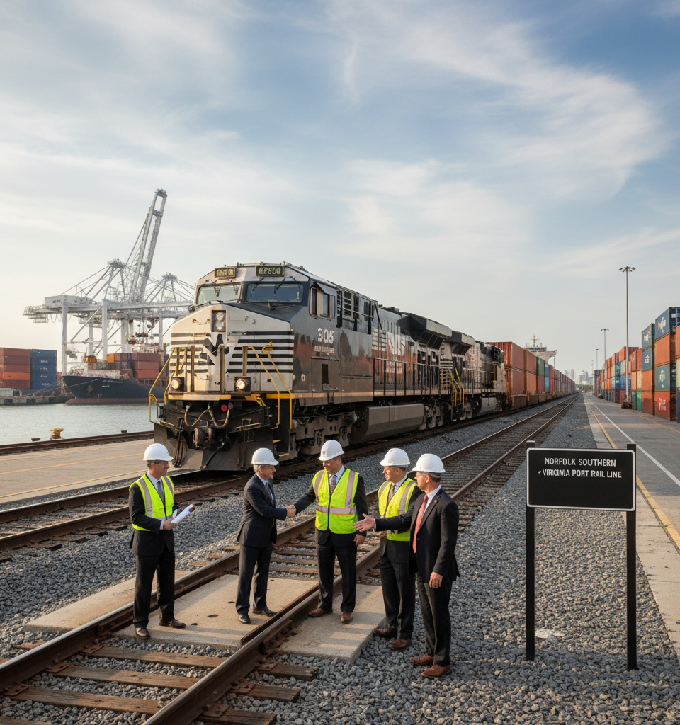 Norfolk Southern Secures Control of Crucial Virginia Port Rail Line in Landmark Ruling — AI-generated illustration