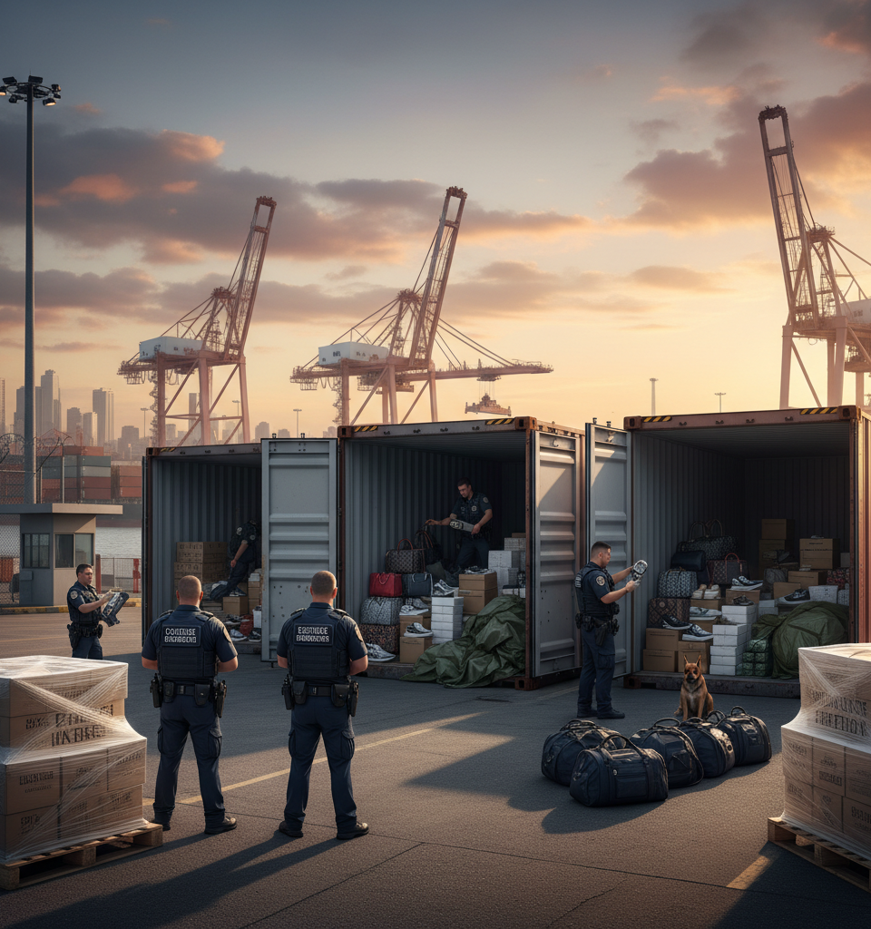 North American Ports Intercept Millions in Counterfeit Goods and Illicit Drugs — AI-generated illustration