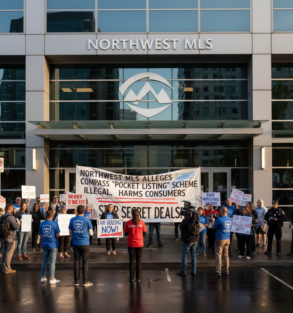 Northwest MLS Alleges Compass 'Pocket Listing' Scheme Illegal, Harms Consumers — AI-generated illustration