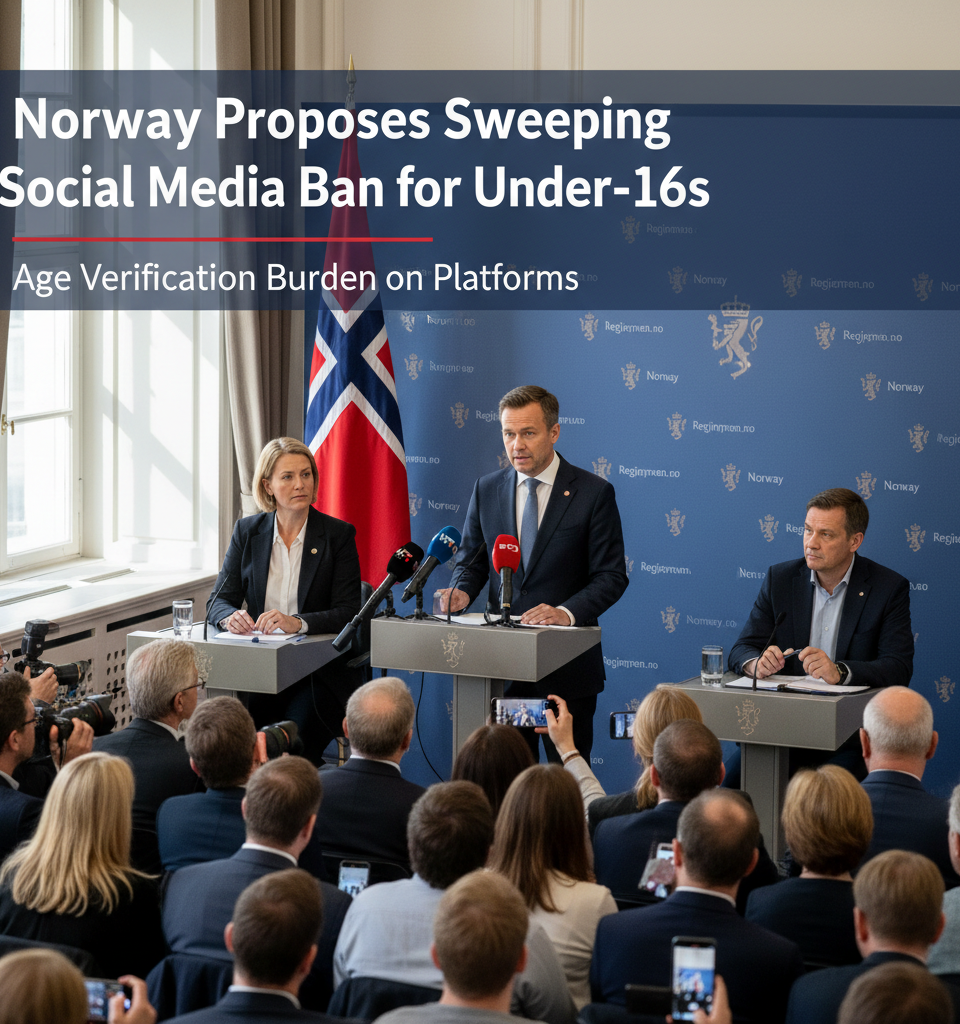 Norway Proposes Sweeping Social Media Ban for Under-16s, Shifting Age Verification Burden to Platforms — AI-generated illustration