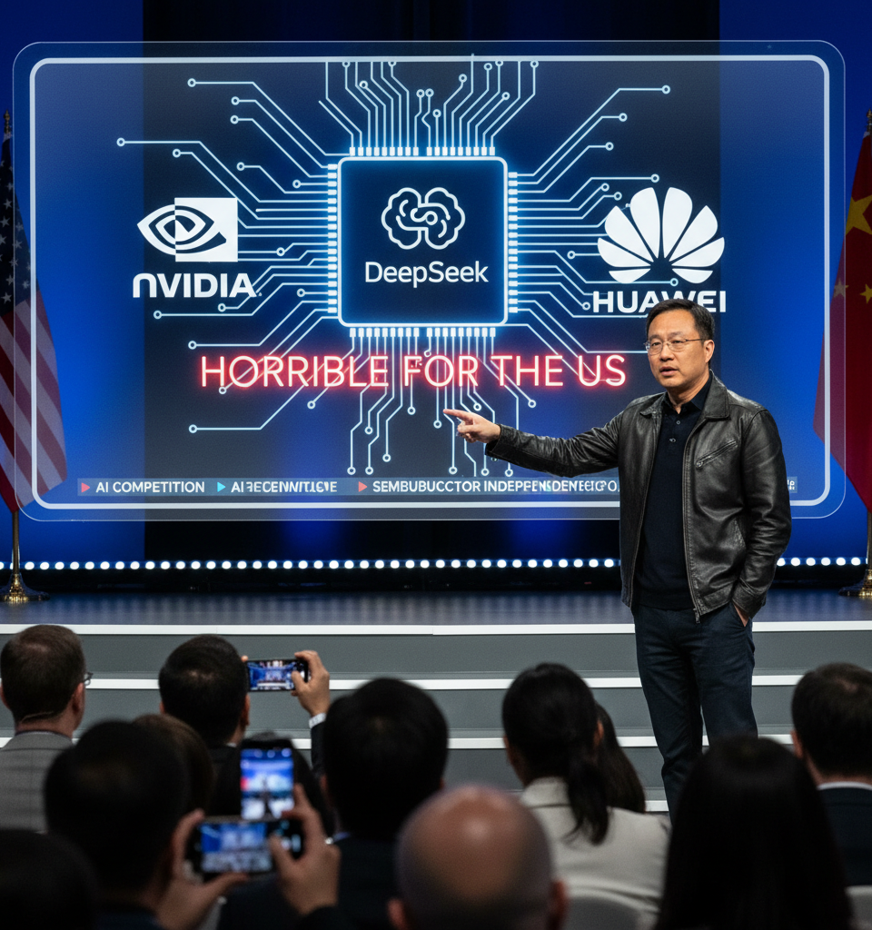 Nvidia’s Huang warns DeepSeek running on Huawei chips would be ‘horrible’ for the US — AI-generated illustration