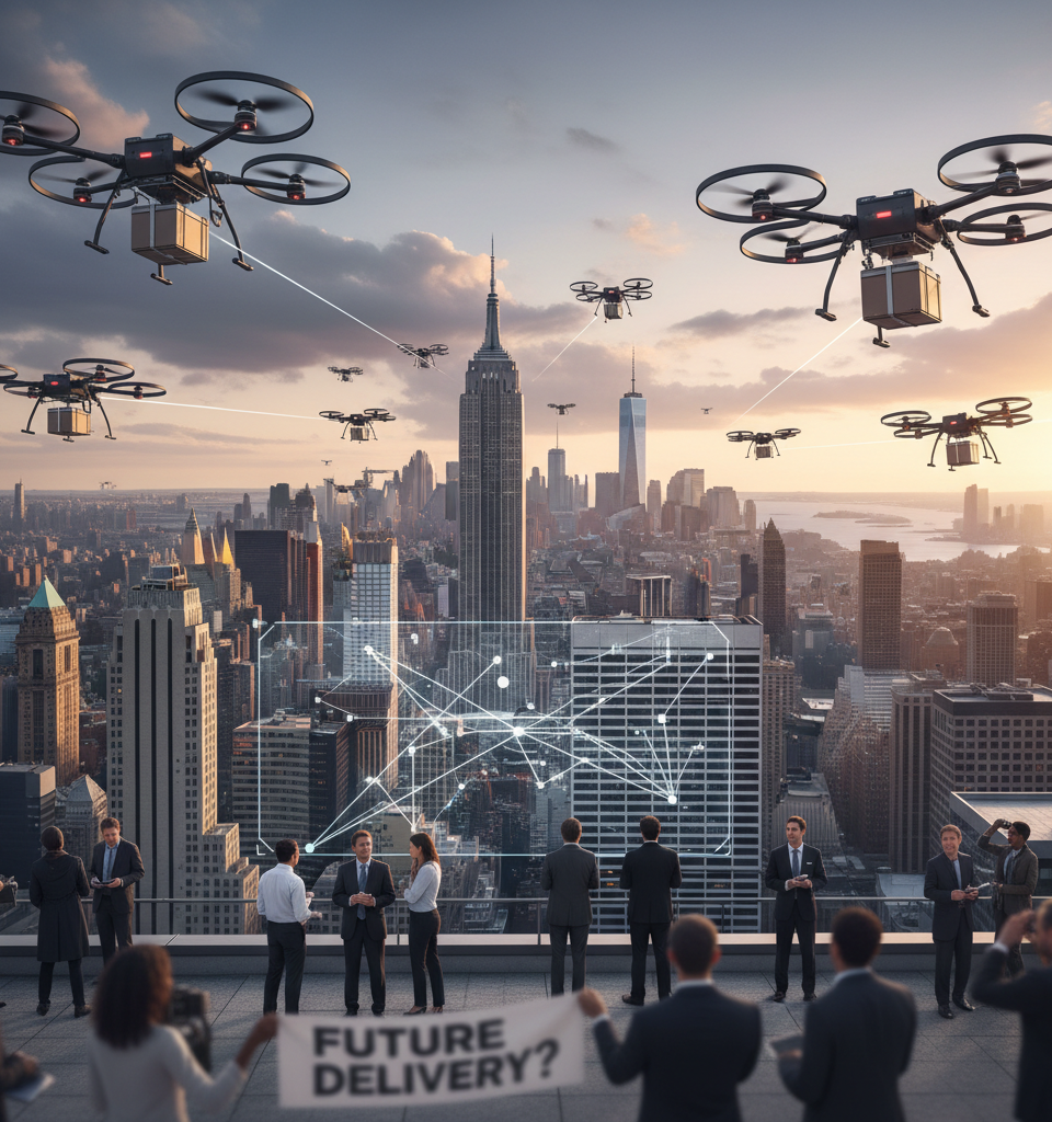 NYC's Unpiloted Skies: Delivery Drones Take Flight Amid Regulatory Uncertainty — AI-generated illustration