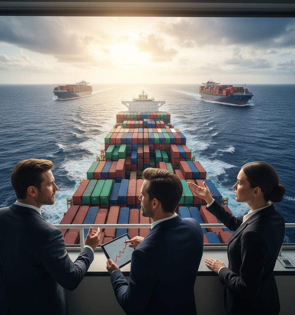 Ocean Container Volumes Surge as Operators Dismiss Gulf Link to Rate Hikes — AI-generated illustration