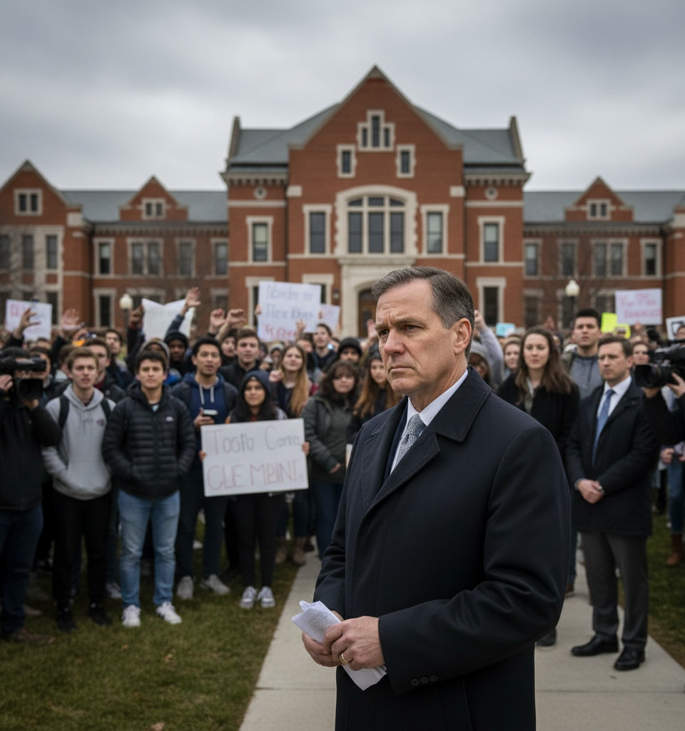 Ohio State University Grapples with Cascade of Crises, Drawing National Scrutiny — AI-generated illustration