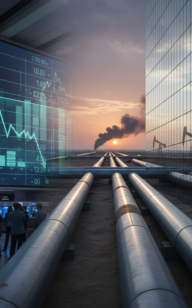 Oil Prices Dip as U.S. Inventories Rise, Saudi Pipeline Concerns Linger — AI-generated illustration
