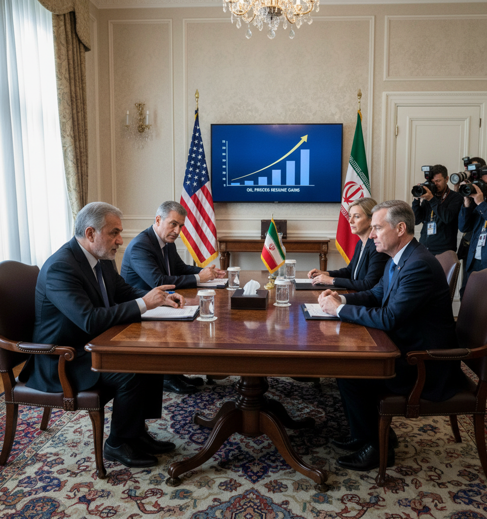 Oil prices resume gains after Iran accuses U.S. of breaching ceasefire deal — AI-generated illustration