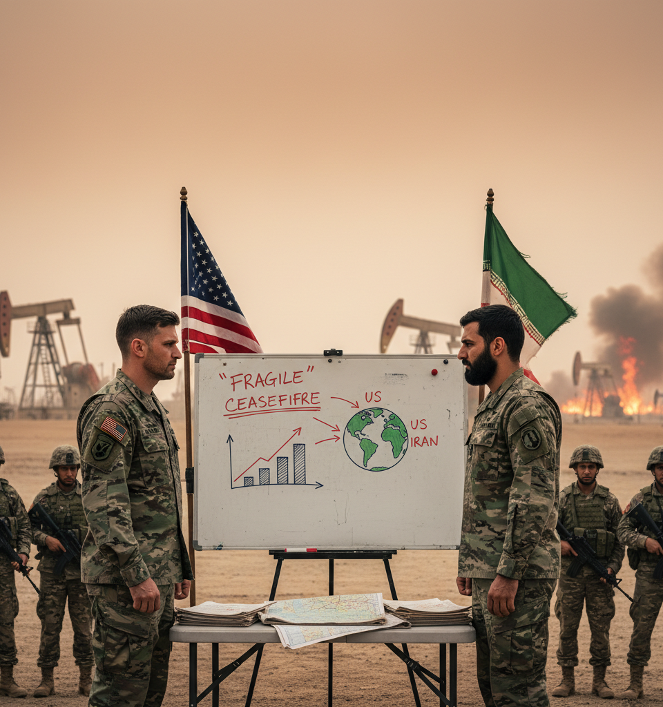 Oil prices rise as concerns grow over 'fragile' US-Iran ceasefire — AI-generated illustration