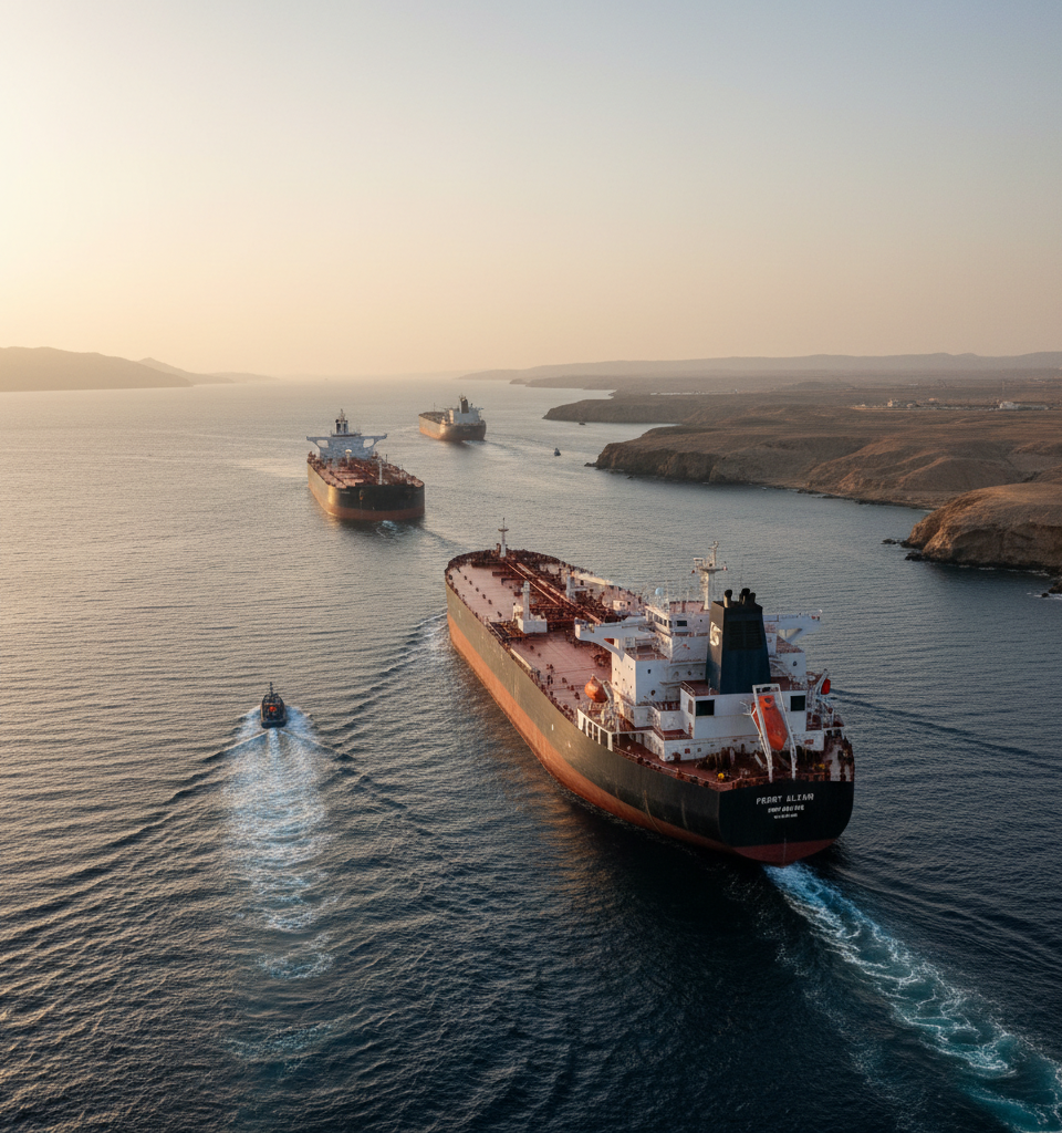 Oil Supertankers Continue Transit Through Hormuz Despite Iranian Claims of Closure — AI-generated illustration