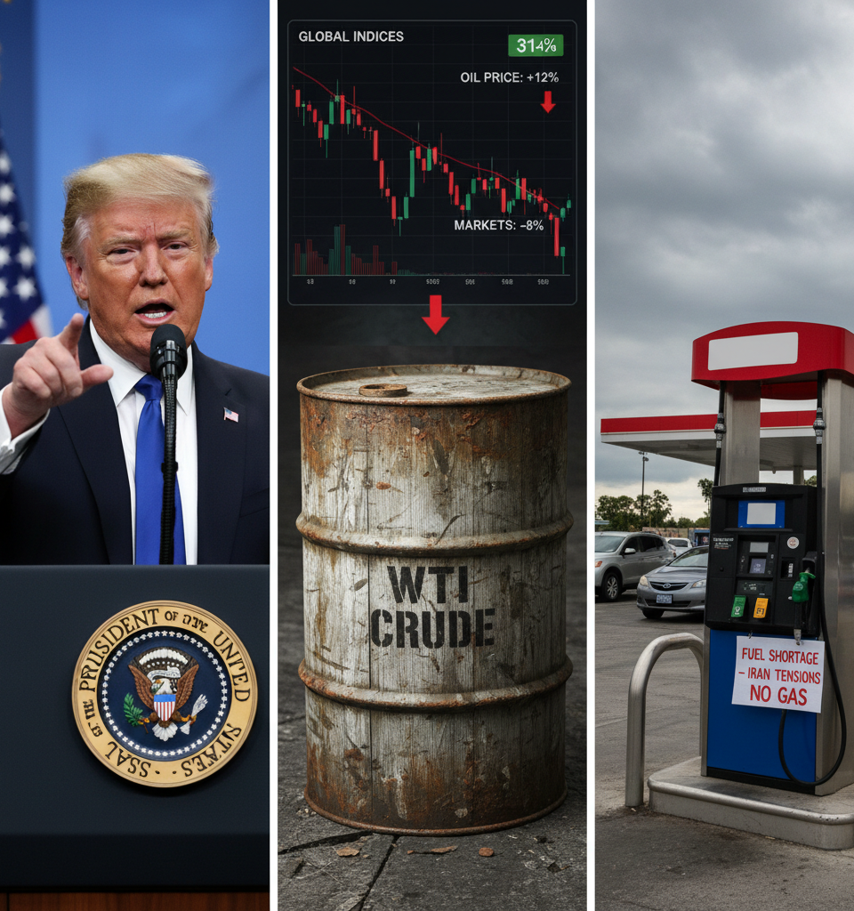 Oil Surges, Markets Dip Amid escalating Iran Tensions and Fuel Crisis; Trump's Warnings Amplify Geopolitical Risks — AI-generated illustration