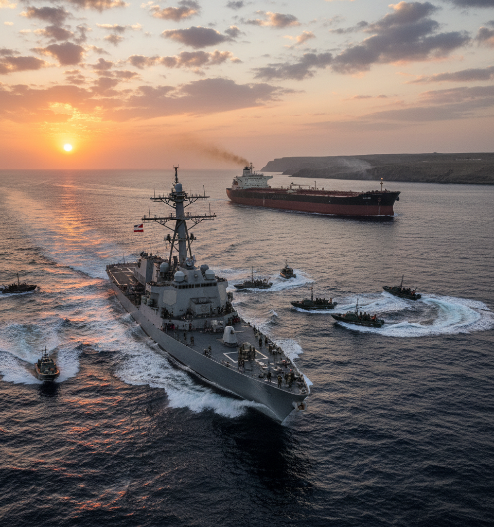 Oil Surges Over 5% Amid Escalating US-Iran Tensions in Crucial Strait of Hormuz — AI-generated illustration
