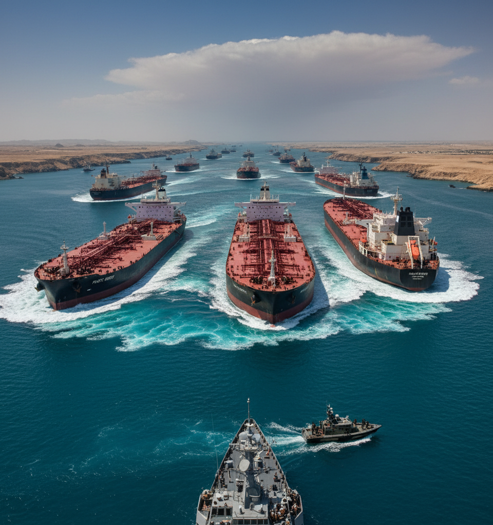 Oil tankers U-turn in Hormuz as U.S.-Iran talks break down — AI-generated illustration