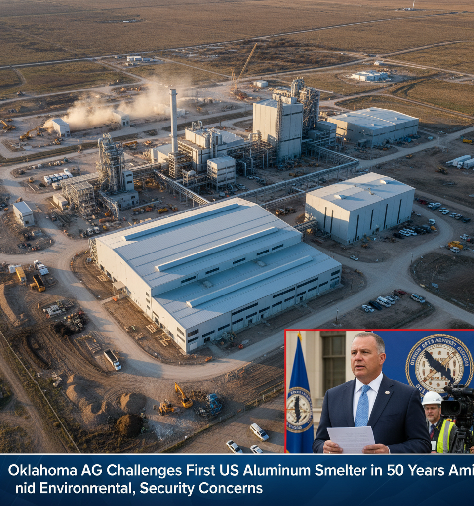 Oklahoma AG Challenges First US Aluminum Smelter in 50 Years Amid Environmental, Security Concerns — AI-generated illustration