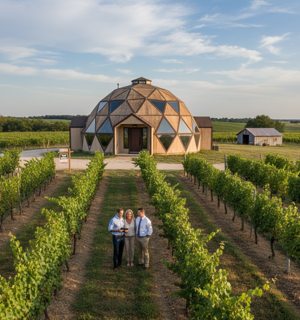 Oklahoma's Tornado-Resistant Dome Home with Vineyard Lists for Under $800,000 — AI-generated illustration