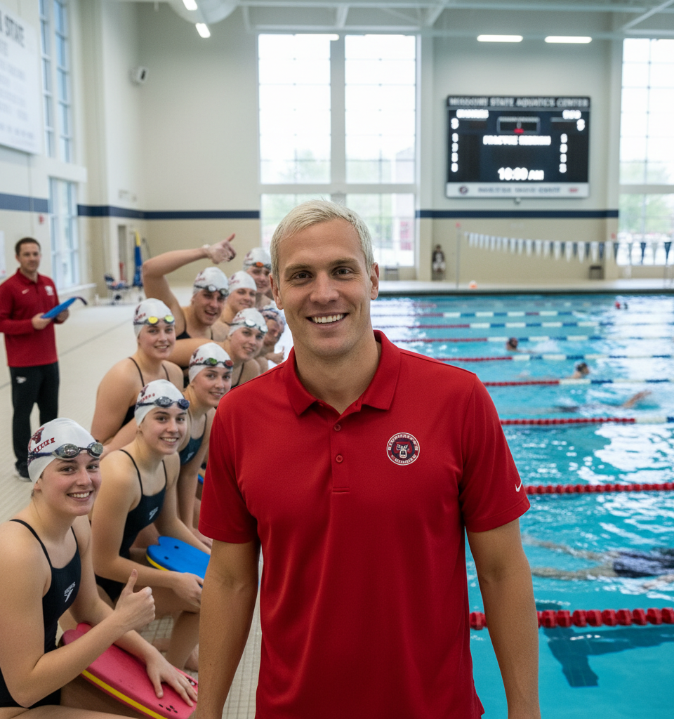 Olympic Swimmer Ryan Lochte Joins Missouri State as Assistant Coach, Salary Under Scrutiny — AI-generated illustration