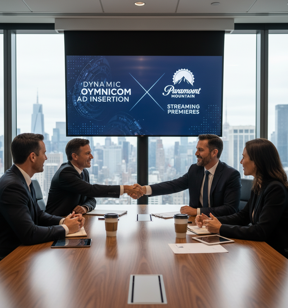 Omnicom Media and Paramount Partner on Dynamic Ad Insertion for Streaming Premieres — AI-generated illustration