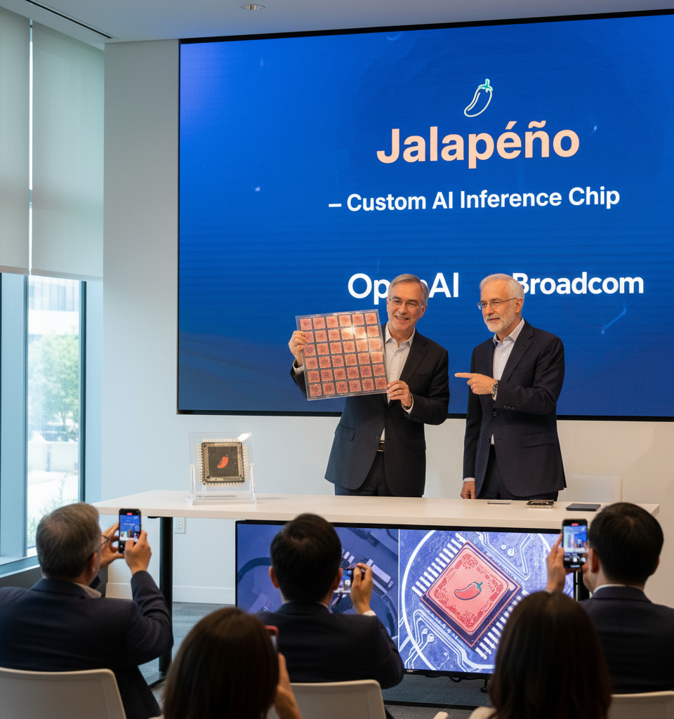 OpenAI and Broadcom Unveil Custom AI Inference Chip 'Jalapeño' to Power LLM Workloads — AI-generated illustration