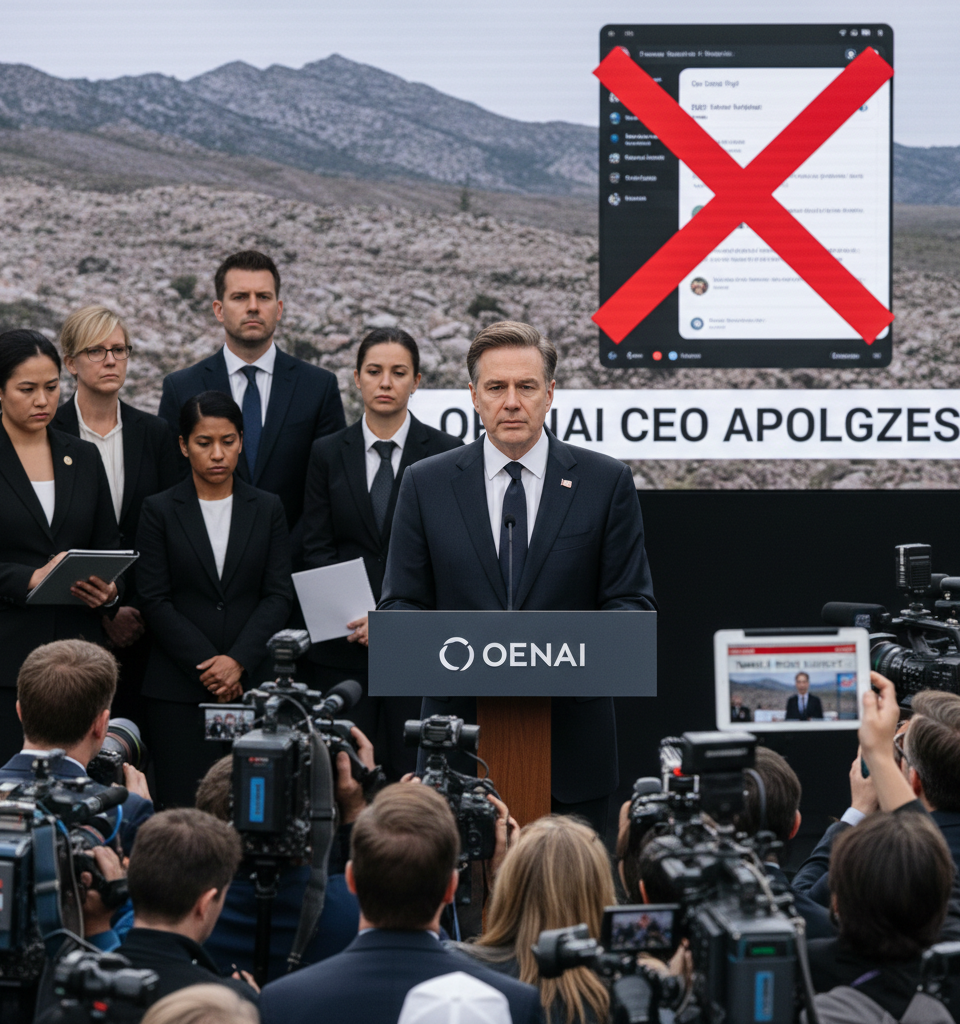 OpenAI CEO Sam Altman Apologizes for Failure to Report Tumbler Ridge Suspect's ChatGPT Account — AI-generated illustration