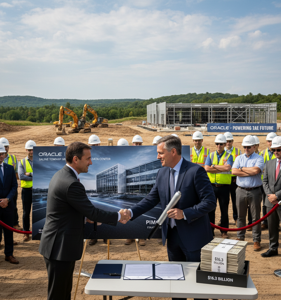 Oracle Secures Record $16.3 Billion Financing for Michigan Data Center, PIMCO Anchors Deal Amid Bank Skepticism — AI-generated illustration