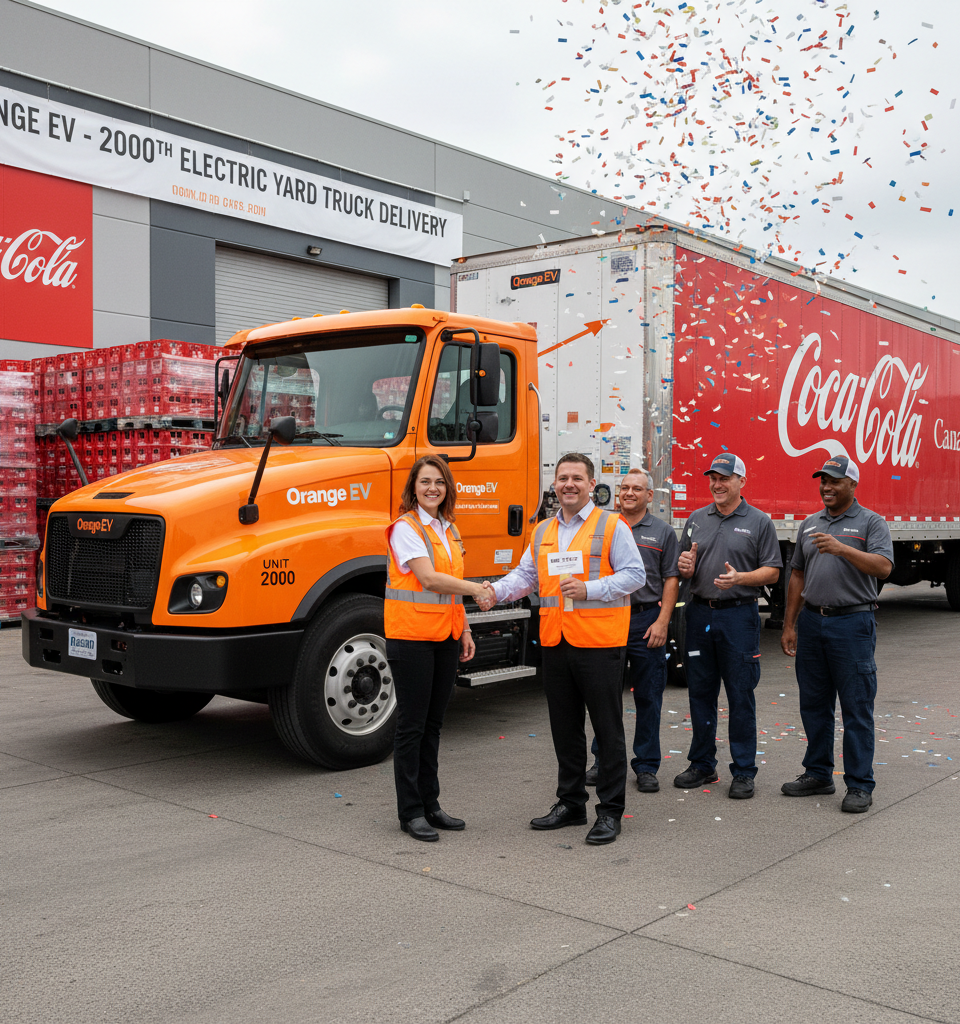 Orange EV Marks 2,000th Electric Yard Truck Delivery with Coca-Cola Canada Deployment — AI-generated illustration