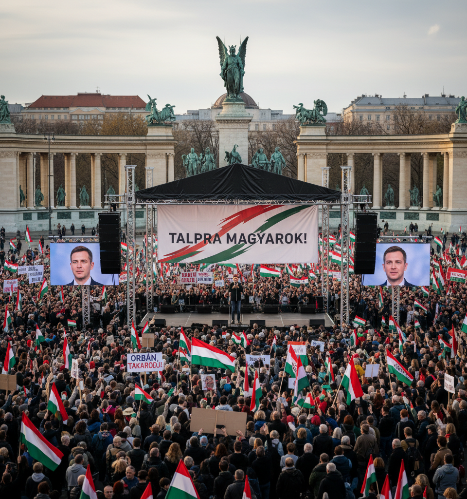 Orbán Under Threat: Magyar's Movement Gathers Momentum Ahead of Crucial European Elections — AI-generated illustration