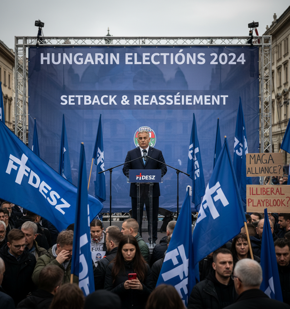 Orban's Election Setback Shakes MAGA Alliance, Prompts Reassessment of Illiberal Playbook — AI-generated illustration