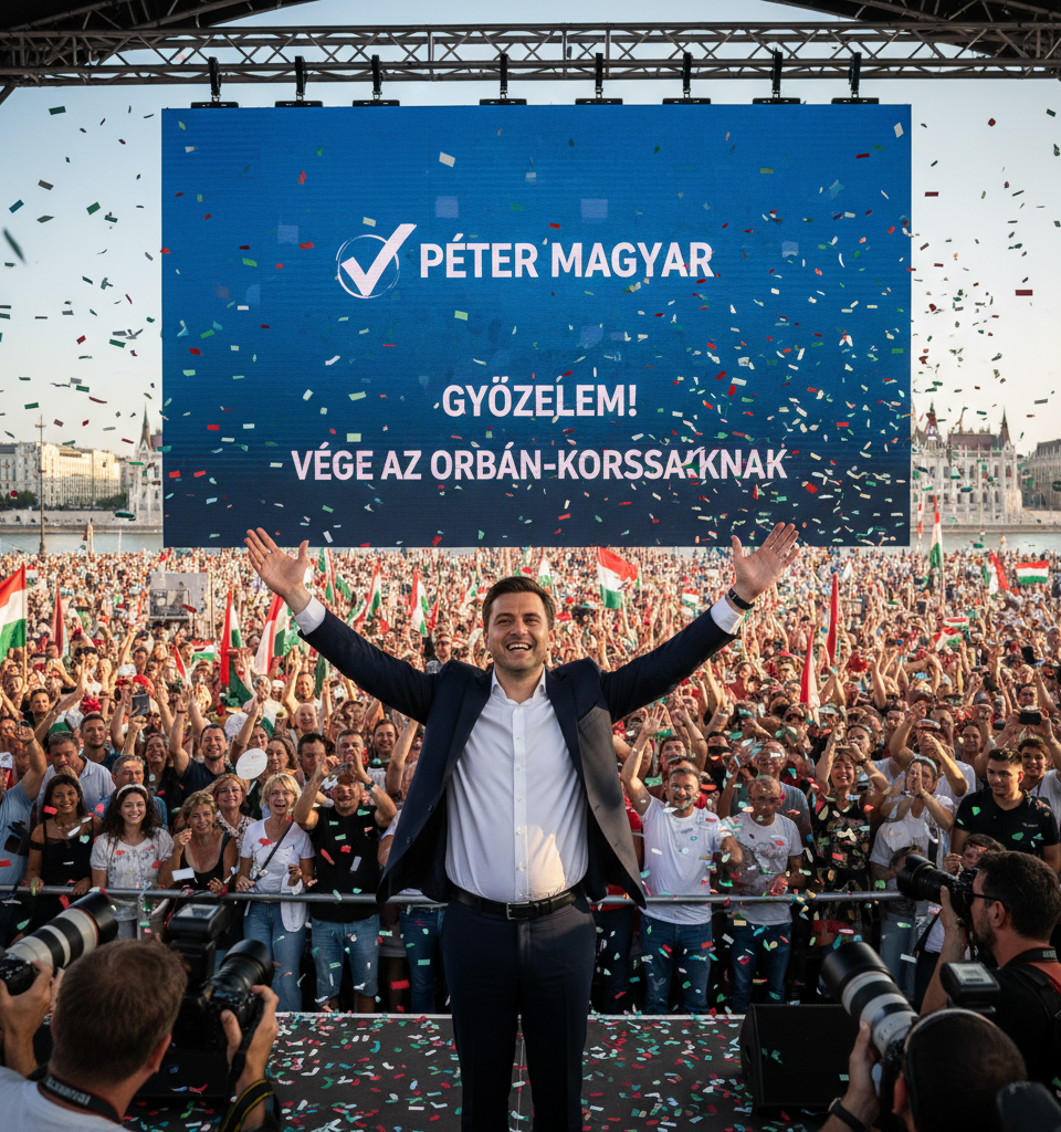 Péter Magyar Sweeps Hungarian Elections, Ending Orbán's 16-Year Reign — AI-generated illustration