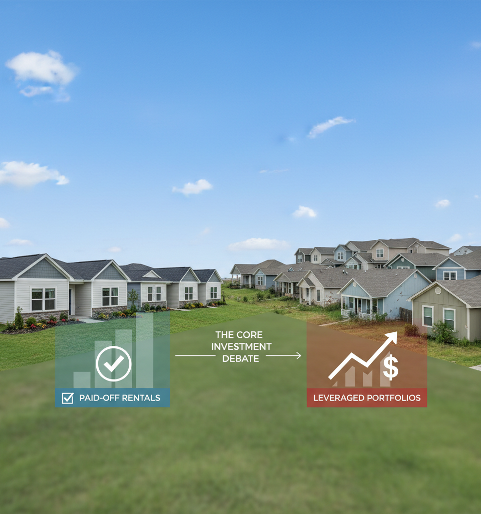 Paid-Off Rentals vs. Leveraged Portfolios: The Core Investment Debate Reshaping Real Estate — AI-generated illustration